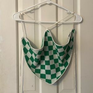 Green Checker Knit Crop Top